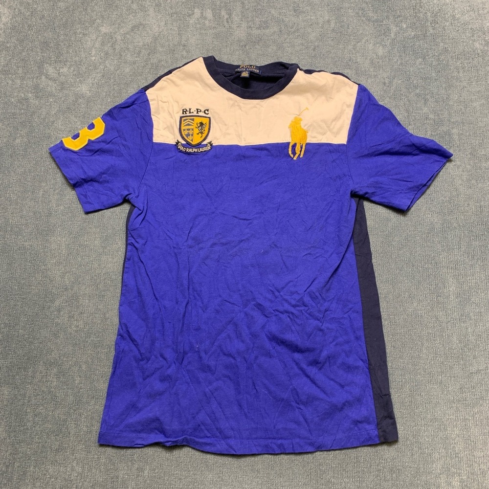Polo Ralph Lauren Club T-Shirt Boys Large Blue Colorblock Big Pony Logo Sports